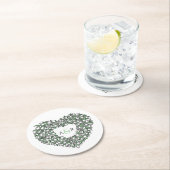 ホワイトチューリップリースインクスケッチ結婚モノグラム ラウンドペーパーコースター (インサイチュ)