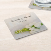 ホワイトチューリップ結婚ブーケ スクエアペーパーコースター (アングル)