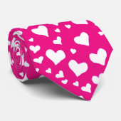 ホワイトチョークハートオン明るい赤紫色ピンク ネクタイ (ロール)