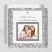 ホワイトツインエレガントファースト聖餐式 招待状 (正面/裏面)