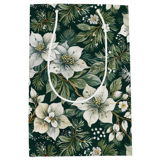 ホワイトツツツツツジとエバーグリーンズホリデー ミディアムペーパーバッグ (正面)