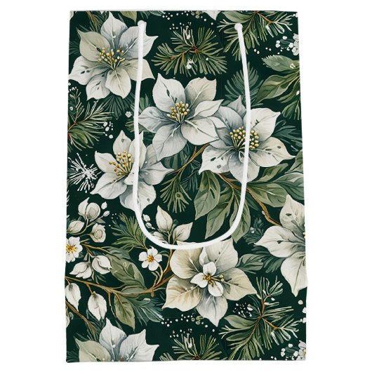 ホワイトツツツツツジとエバーグリーンズホリデー ミディアムペーパーバッグ (裏面)