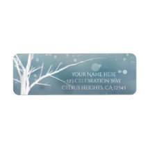 ホワイトツリーウィンターブルーエレガントウェディング招待状