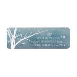 ホワイトツリーウィンターブルーエレガントウェディング招待状 ラベル