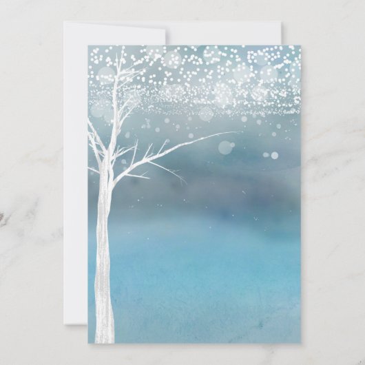 ホワイトツリーウィンターブルーエレガントウェディング招待状 招待状 (裏面)