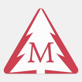 ホワイトツリーオンレッドモノグラムカスタムクリスマス 三角形シール