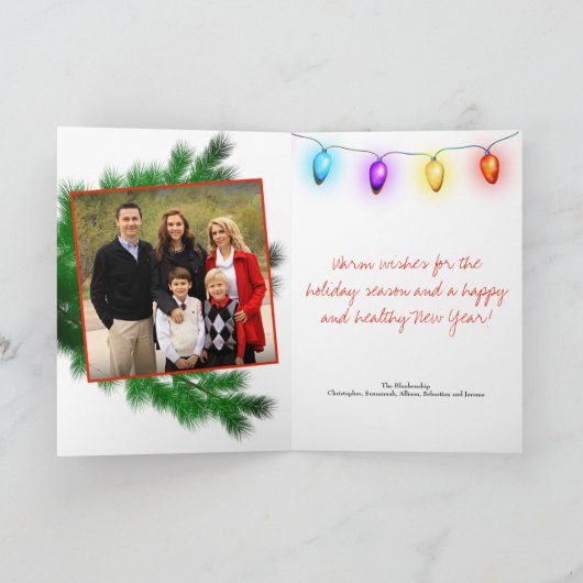 ホワイトツリーオーナメントヴィンテージライトカスタムフォト シーズンカード (内部)