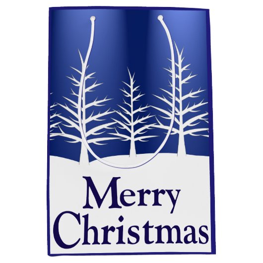 ホワイトツリーシルエットのクリスマス ミディアムペーパーバッグ (正面)