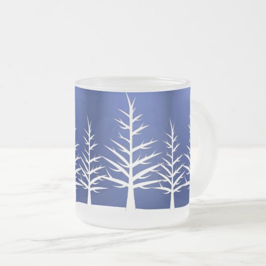 ホワイトツリーシルエットエレガント冬 フロストグラスマグカップ (正面右)