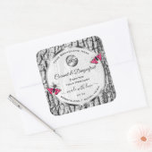 ホワイトツリーバークピンクバタフライ製品ラベルロゴ スクエアシール (封筒)