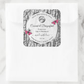 ホワイトツリーバークピンクバタフライ製品ラベルロゴ スクエアシール (バッグ)