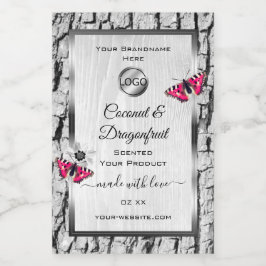 ホワイトツリーバークピンクバタフライ製品ラベルロゴ フードラベル