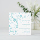 ホワイトティール（緑がかった色）の雪片冬の結婚式の招待 招待状 (スタンド正面)