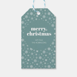 ホワイトティール（緑がかった色）グリーンメリークリスマススノーフレークパターン ギフトタグ