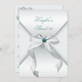 ホワイトティール(緑がかった色)スウィート16バースデーパーティー 招待状 (正面/裏面)