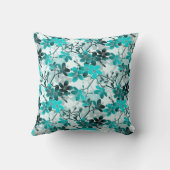ホワイトティール(緑がかった色)ターコイズ&グレーフローラルパターン クッション (裏面)