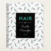 ホワイトティール(緑がかった色)ハサミ&櫛パターン美容師 プランナー手帳 (正面)