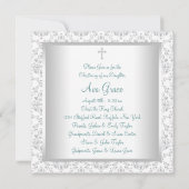 ホワイトティール（緑がかった色）ブルーダマスクベビーバプテスマ《キリスト教》洗礼式や命名式 招待状 (裏面)