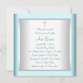 ホワイトティール（緑がかった色）ブルーベビーバプテスマ《キリスト教》洗礼式や命名式 招待状 (裏面)