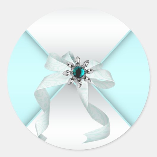 ホワイトティール（緑がかった色）ブルー封筒用シール党お気に入りラベル ラウンドシール (正面)