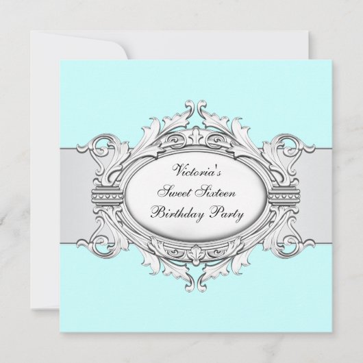 ホワイトティール（緑がかった色）ブルーSweet sixteenパーティー 招待状 (正面)