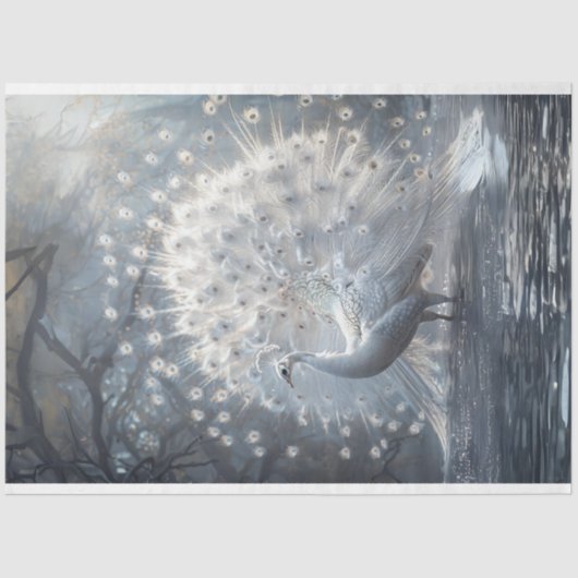 ホワイトテイルファンの孔雀のデコパージュ 薄葉紙 (正面)