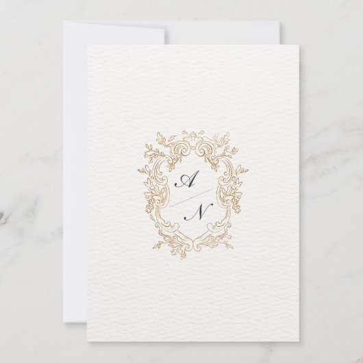 ホワイトテクスチャフローラ金ゴールドイスラーム結婚ズモノグラム 招待状 (裏面)