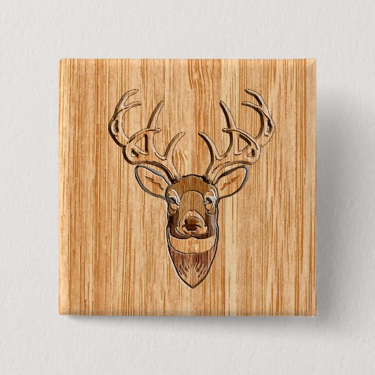 ホワイトテスタイリッシュイルディアヘッドウッドグレインプリント 缶バッジ (正面)