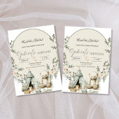 ホワイトテディベアとフローラアキカ招待状 招待状