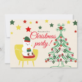 ホワイトテディベアのキュートなクリスマスパーティー 招待状