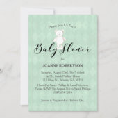 ホワイトテディベアダイヤモンドセージ緑のベビーシャワー 招待状 (正面)