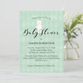 ホワイトテディベアダイヤモンドセージ緑のベビーシャワー 招待状 (スタンド正面)