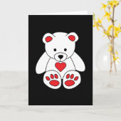 ホワイトテディベアハートバレンタインデー愛する カード (黄色い花)