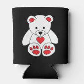 ホワイトテディベアハートバレンタインデー愛する 缶クーラー (裏面)