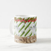 ホワイトテディベアーグリーンホワイトストライプマグ コーヒーマグカップ (正面左)