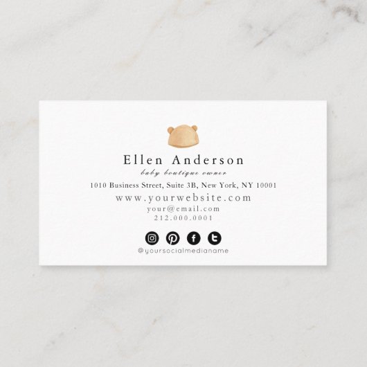 ホワイトテディベアーロンパーベビーブティックソーシャルメディア 名刺 (裏面)