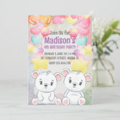 ホワイトテディベア誕生日の招待状 招待状 (スタンド正面)