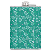 ホワイトテニスラケットとボールパターングリーン フラスク (裏面)