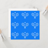 ホワイトテニスラケットとボールブルーの背景 カード (正面/裏面インサイチュ)