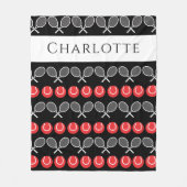 ホワイトテニスラケットとレッドボールのカスタマイズ可能 フリースブランケット (正面)