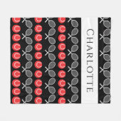 ホワイトテニスラケットとレッドボールのカスタマイズ可能 フリースブランケット (正面(横))