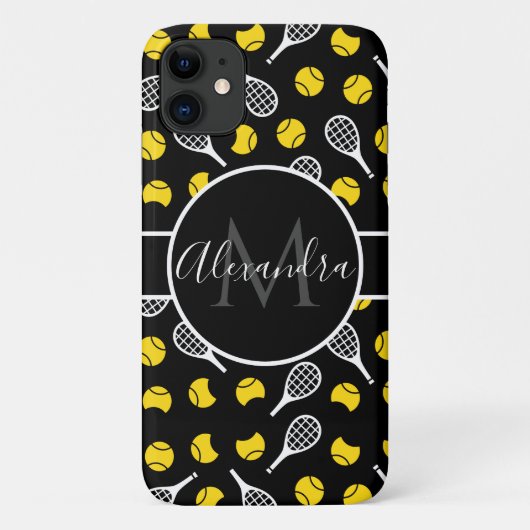 ホワイトテニスラケット&ハーフボールあなたの名前スポーツ Case-Mate iPhoneケース (裏面)