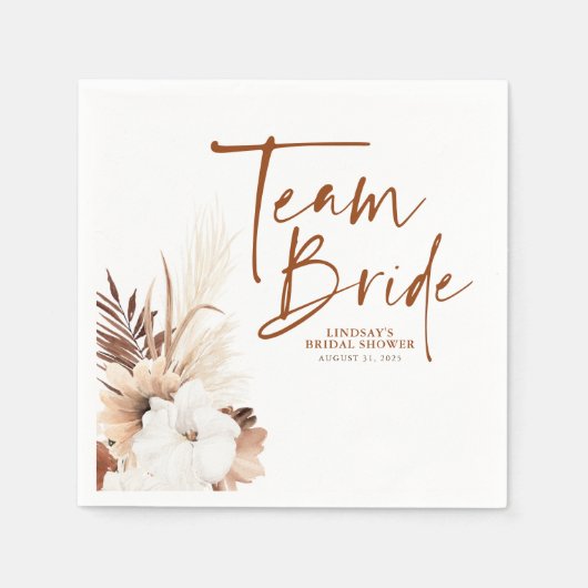 ホワイトテラコッタフラワーズブライダルシャワーチームブライド スタンダードカクテルナプキン (正面)