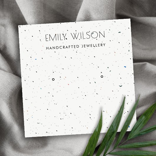 ホワイトテラゾテクスチャスタッドイヤリングディスプレイロゴ スクエア名刺