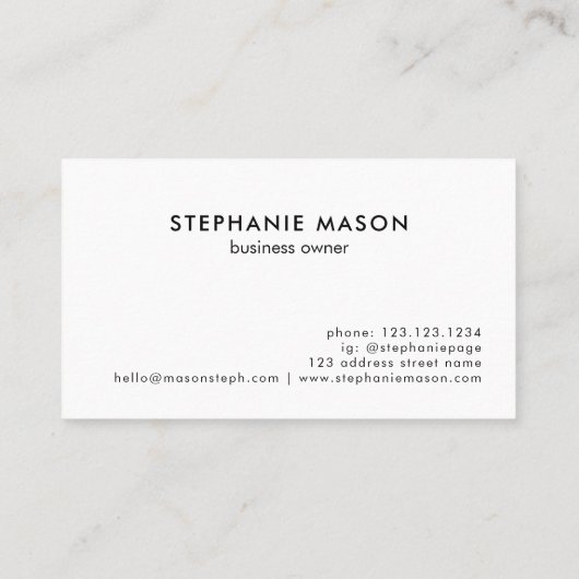 ホワイトテンプレートビジネスのミニマリストのスクリプトシンプル 名刺 (裏面)