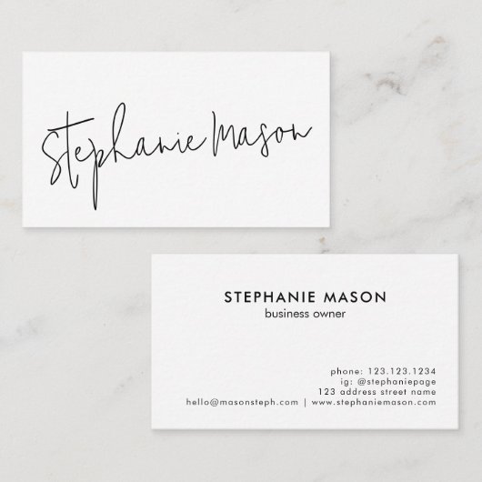 ホワイトテンプレートビジネスのミニマリストのスクリプトシンプル 名刺 (正面/裏面)