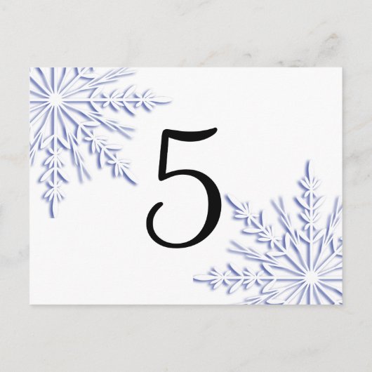 ホワイトテーブル番号に青い冬の雪片 ポストカード (裏面)
