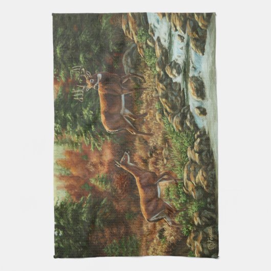 ホワイトテールディアアンドウォーターフォール キッチンタオル (縦)