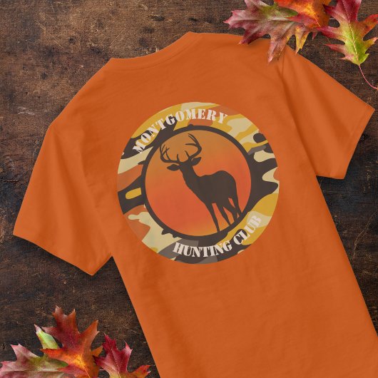 ホワイトテールディアアンド迷彩柄ラウンドデザイン Tシャツ