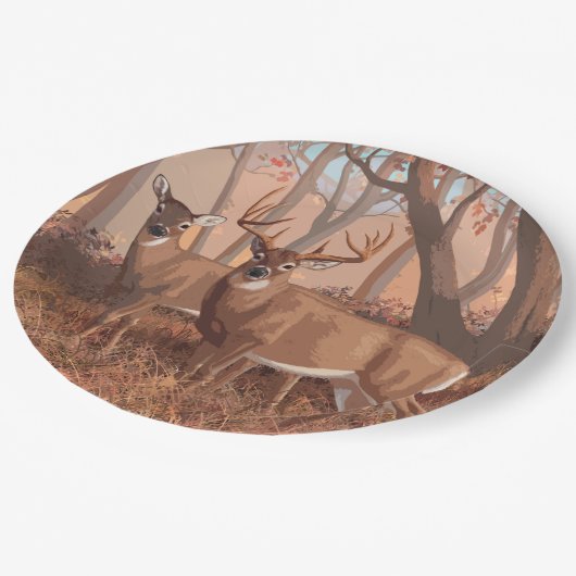 ホワイトテールディアインフォレストレトロスタイル自然 ペーパープレート (アングル)